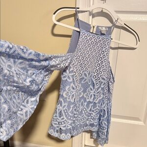 VENUS Light Blue Lace cold shoulder top